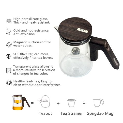 Small 25.4oz Enchanted Glass Teapot, YJX Magnetic Brewing Tea Pot Designed for Convenience, Witchcraft Magic with Strainer for Separation of Loose Tea and Water (750ml)