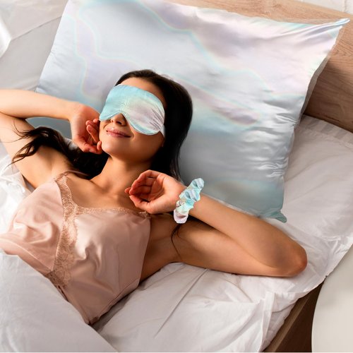 2 Pack Satin Pillowcase with Hidden Zipper, Adjustable Satin Eye Mask for Sleeping and Satin Volume Scrunchie for Hair and Skin, Standard Size(Aurora,Classic Style)