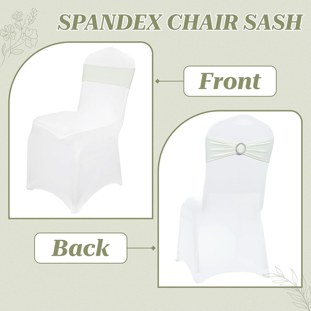MDS Spandex Chair Sashes - Premium Stretch Covers with Buckle Slider | Universal Fit for Weddings & Events - Ivory, Pack of 75