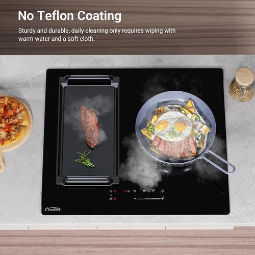 COVERCOOK Cast Iron Griddle Pan - Rectangular Grill Hot Plate for Electric & Induction Stoves | 16.7 x 9.1 in