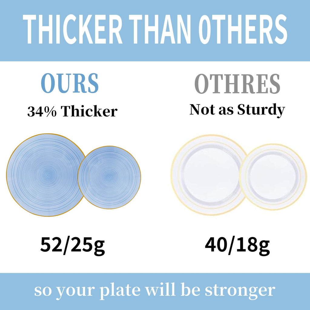 Pryntono 120PCS Blue Plastic Plates with Gold Rim, Heavy Duty Disposable Plates, Elegant and Fancy 60 Dinner and 60 Dessert Plates for Party and Wedding