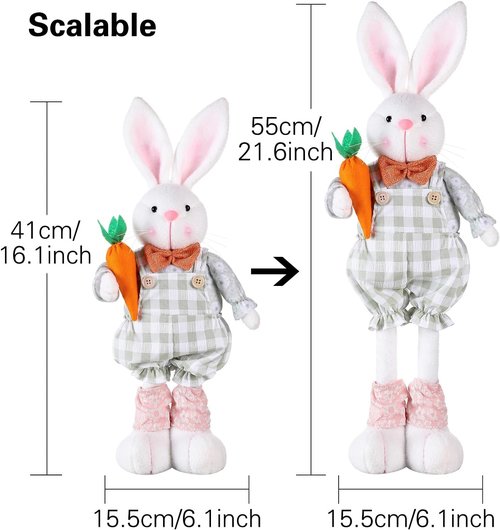 Adjustable Easter Bunny Gnome Plush - Extendable 16.1” to 21.7” Rabbit Decor for Spring Holiday Display
