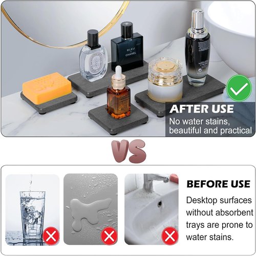 Diatomite Coasters by [Brand Name] - Quick Drying Water Absorbing Stone Tray | 4PCS for Bathroom & Kitchen