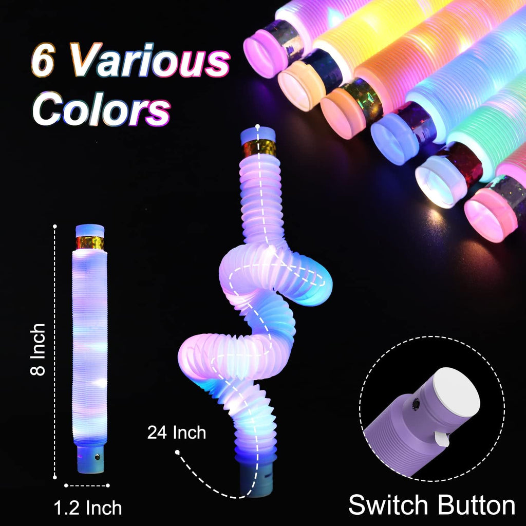 Skiennix Glow Sticks Fidget Pop Tubes - 24 Pack Glow in The Dark Sensory Toys for Kids | Perfect Party Favors
