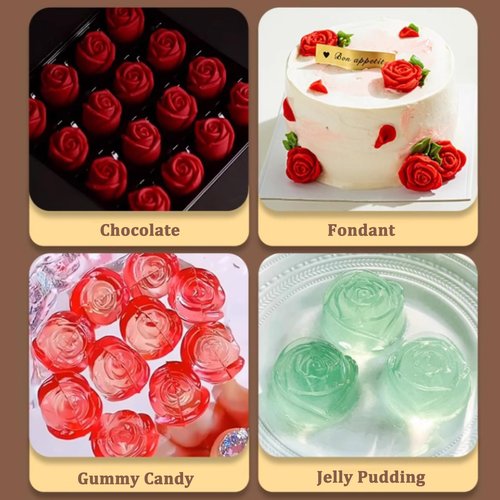 2 Packs Rose Flower Silicone Mold for Baking, 9-Cavity Rose Chocolate Candy Fondant Mold 3D Flower Ice Cube Mould for Cake Decor