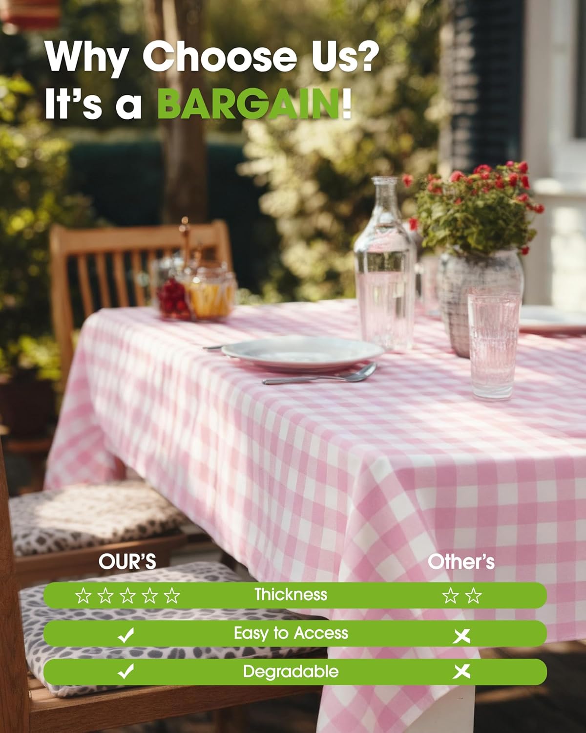 Pureegg Disposable Plastic Tablecloths - 54 x 108 Inch, Pink Gingham Design, Sturdy & Leakproof, 8 Pack