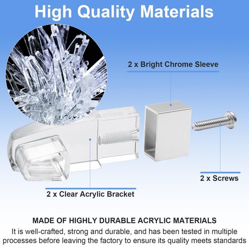 Clear Acrylic Shower Door Towel Bar Brackets, with Bright Chrome Sleeve, Fit for Alumax/Basco Framed Sliding Shower Door Towel Rod Replacement （2 Pack）