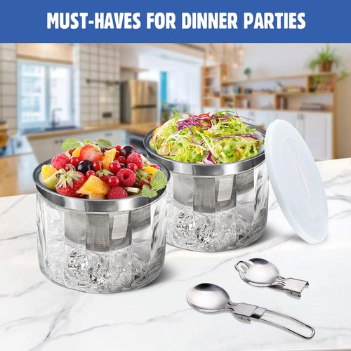 LIMOEASY Chilled Dip Bowl (4 Pack), 25oz Ice Serving Bowl with Lid for Parties, Cold Serving Dish for Hummus, Salsa, Guacamole, Sauces, Pasta