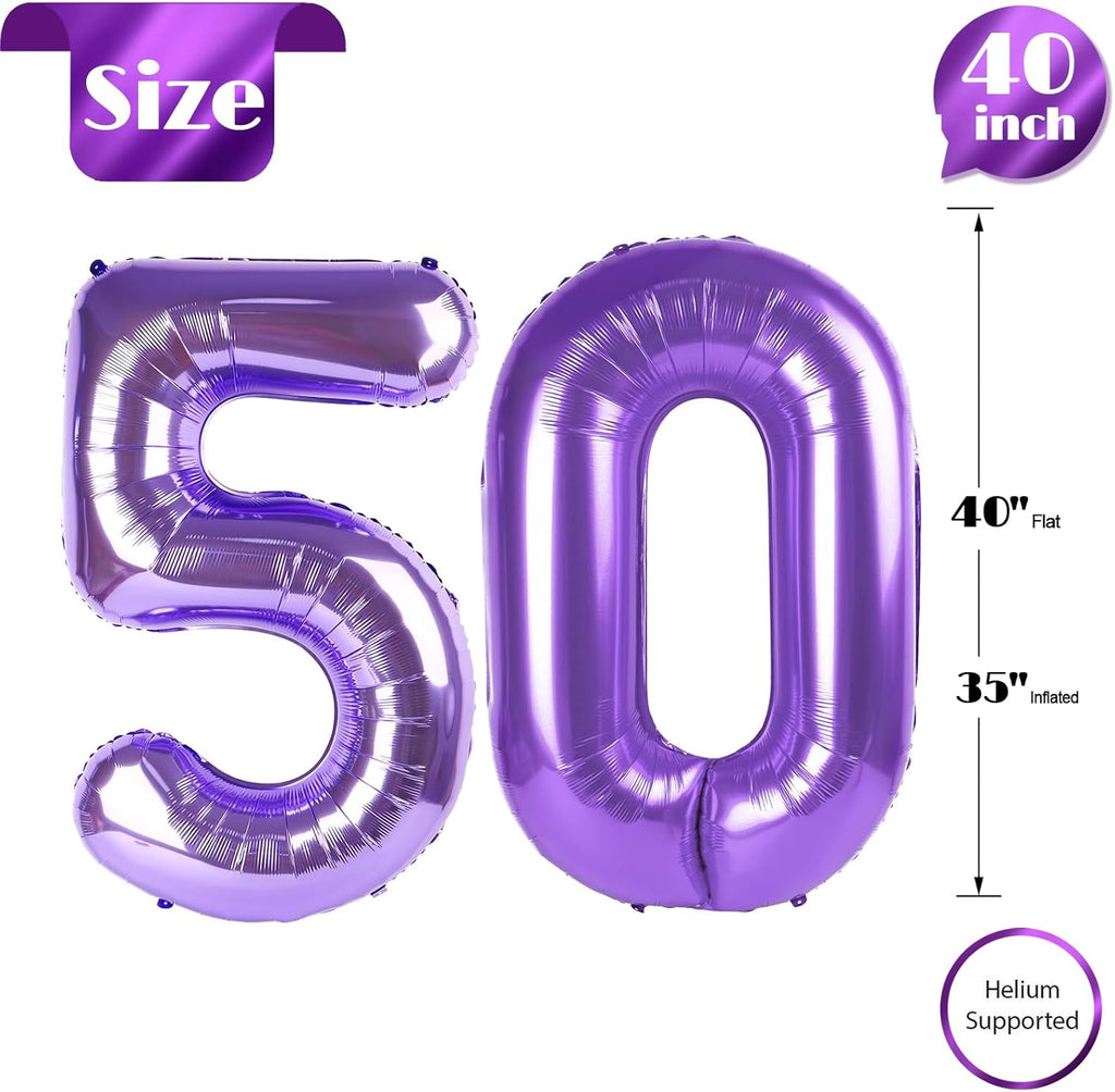 Purple Number 50 Balloon - 40 Inch 50th Birthday Decoration for Boys & Girls Party Supplies