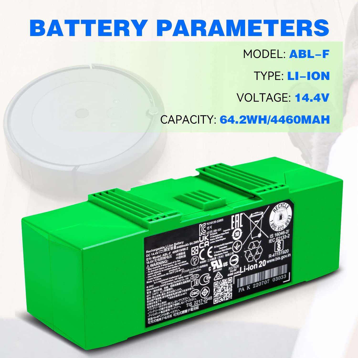 ABL-F Battery Replacement for iRobot Compatible with Roomba i8 i8+ i7 i7+ 7150 7156 7158 7550 7558 i6 i4 4150 i4+ 4550 4552 i3 i3+ 3150 3158 3550 3556 e5 e5152 e5154 e5158 e6 6198 e6198 J7 7550 J7550