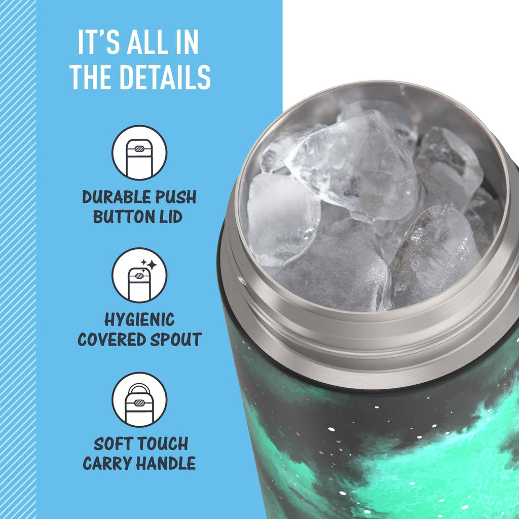 THERMOS FUNTAINER 16 Ounce Stainless Steel Vacuum Insulated Bottle - Galaxy Green, Wide Spout Lid