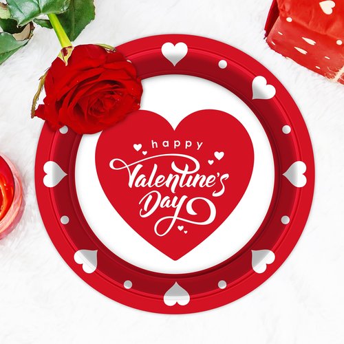 QZYL 50 PCS Valentines Plates, Disposable Round Heart Plate, 9" Paper Happy Valentine Day Design Red Heart Plates Love Plate, Love Valentines Decorations for Party Wedding Birthday Anniversary