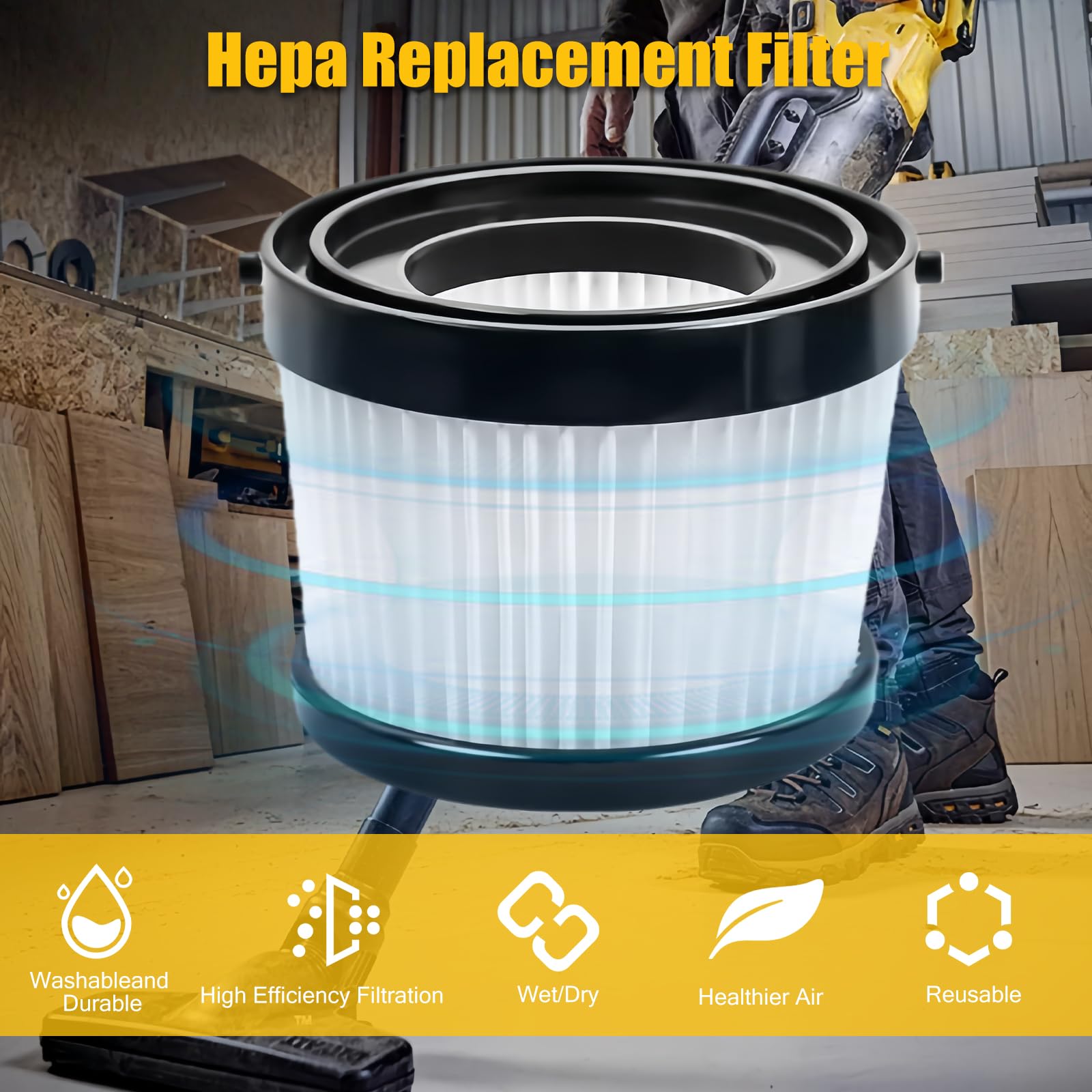 4-Pack DCV5011H DCV501HB Replacement HEPA Filters attachmentCompatible With DEWALT 20V Cordless Handheld Vacuum Cleaner WashableAnd Reusable Accesso