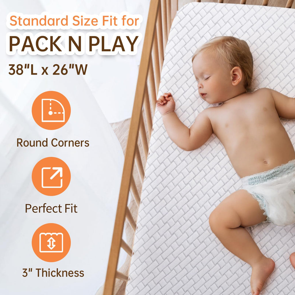HREVAI Pack and Play Mattress,38"x26" High Resilience Dual Sided Memory Foam Pack N Play Mattress Pad for Baby,Mattress for Pack N Play with Breathable Removable Cover Non-Slip Bottom