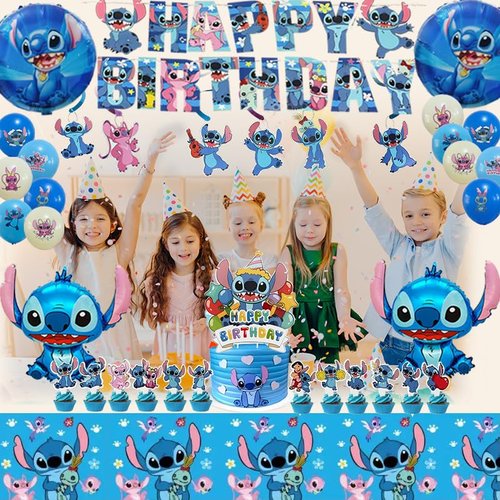 53 Pcs Blue Party Supplies, Birthday Decorations Set Include Banner, Balloons, Hanging Swirls, Cake Toppers, Tablecloth for Cartoon Theme Party