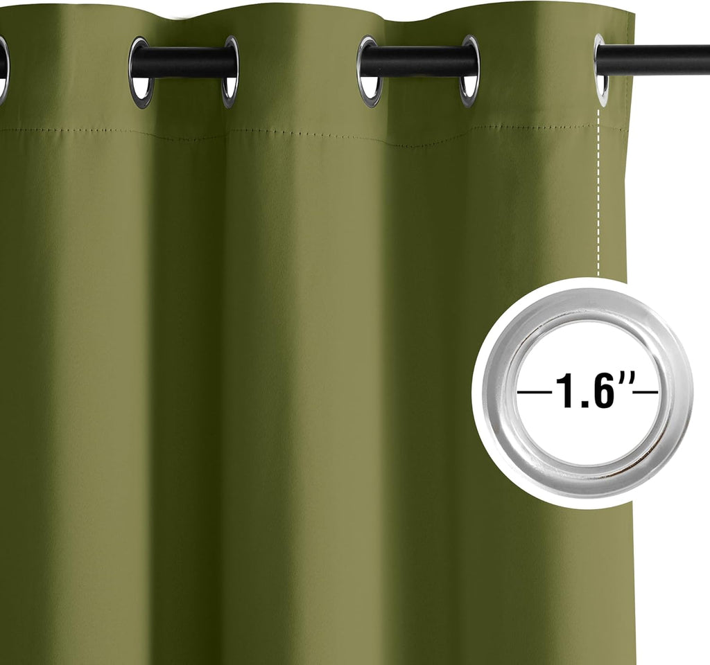 NICETOWN Room Darkening Curtains - Olive Green Drapery Panels, 52" x 84" for Ultimate Light Control