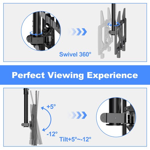 XINLEI Ceiling TV Mount Fits Most 37-75 inch LCD LED Plasma Panel Display with Max VESA 600x400mm Loaded up to 110lbs Swivel and Tilt TV Bracket Height Adjustable MC61A