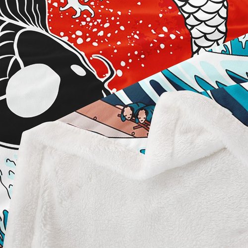 Homewish Japanese Ukiyoe Fish Throw Koi Toddler Fleece Blanket Kids Boys Adult Girls Japanese-Style Koi Animal Oriental Bedroom Decor