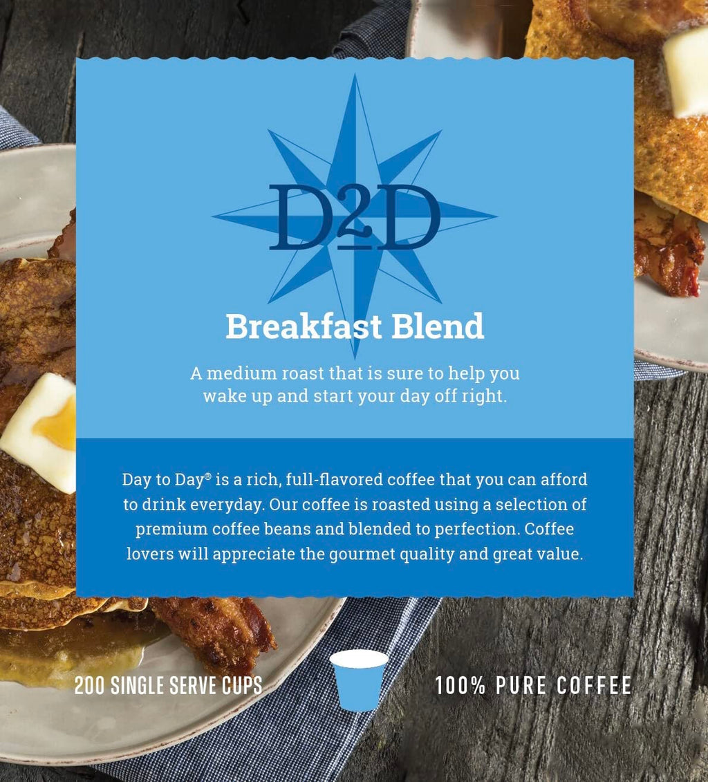 Day To Day Coffee Breakfast Blend Medium Roast Coffee Pods, 200 Count Bulk Pack, Compatible with Keurig K-Cup Brewers, Perfect Wake-Up Coffee