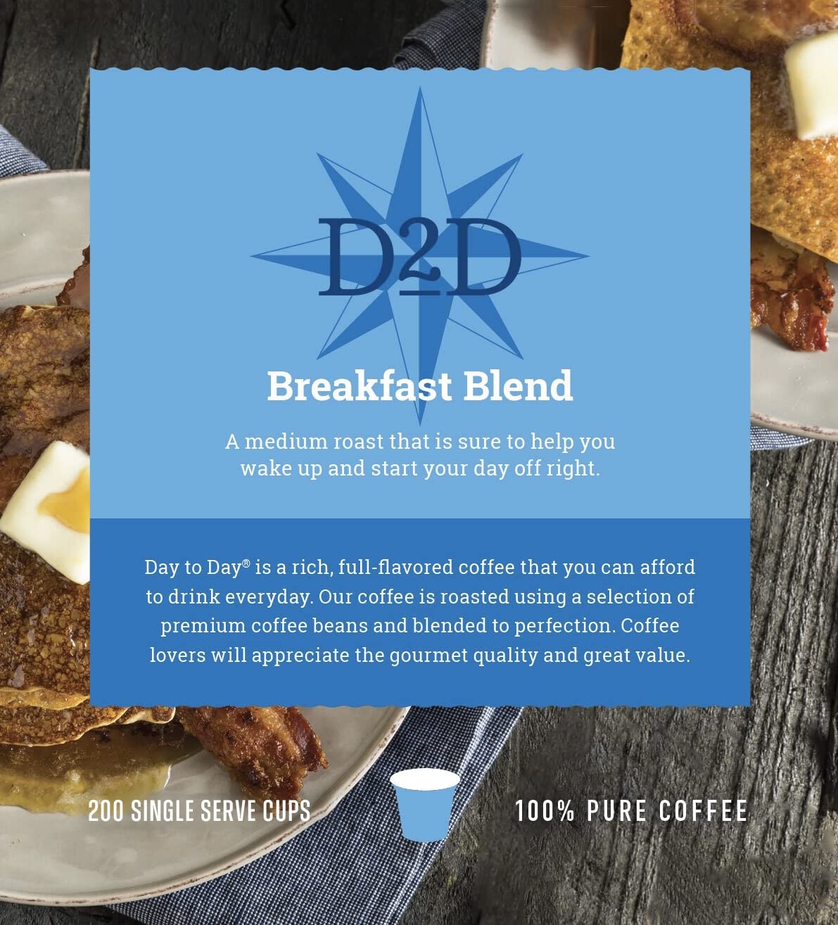 Day To Day Coffee Breakfast Blend Medium Roast Coffee Pods, 200 Count Bulk Pack, Compatible with Keurig K-Cup Brewers, Perfect Wake-Up Coffee