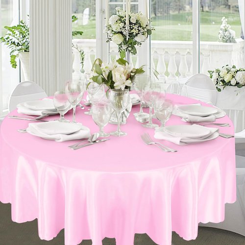 Entisn 6 Pack 120 Inch / 10ft Round Tablecloth, Pink Satin Table Cover for 8-12 Seats, Wrinkle Resistant and Washable Silky Table Cloths for Wedding Party Banquet Events Decoration