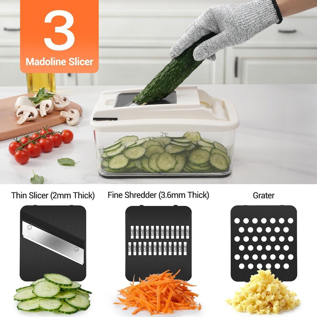 Sopito Vegetable Chopper - Multifunctional Mandoline Slicer with 6 Blades & Container for Easy Food Prep