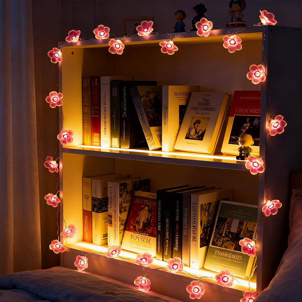 Keretuby Pink Fairy Cherry Blossom Flower String Lights for Bedroom, USB Plug in and Battery Operated 13ft 40 LED Cute Indoor Outdoor Hanging Decorations for Birthday Wedding Party Christmas Easter