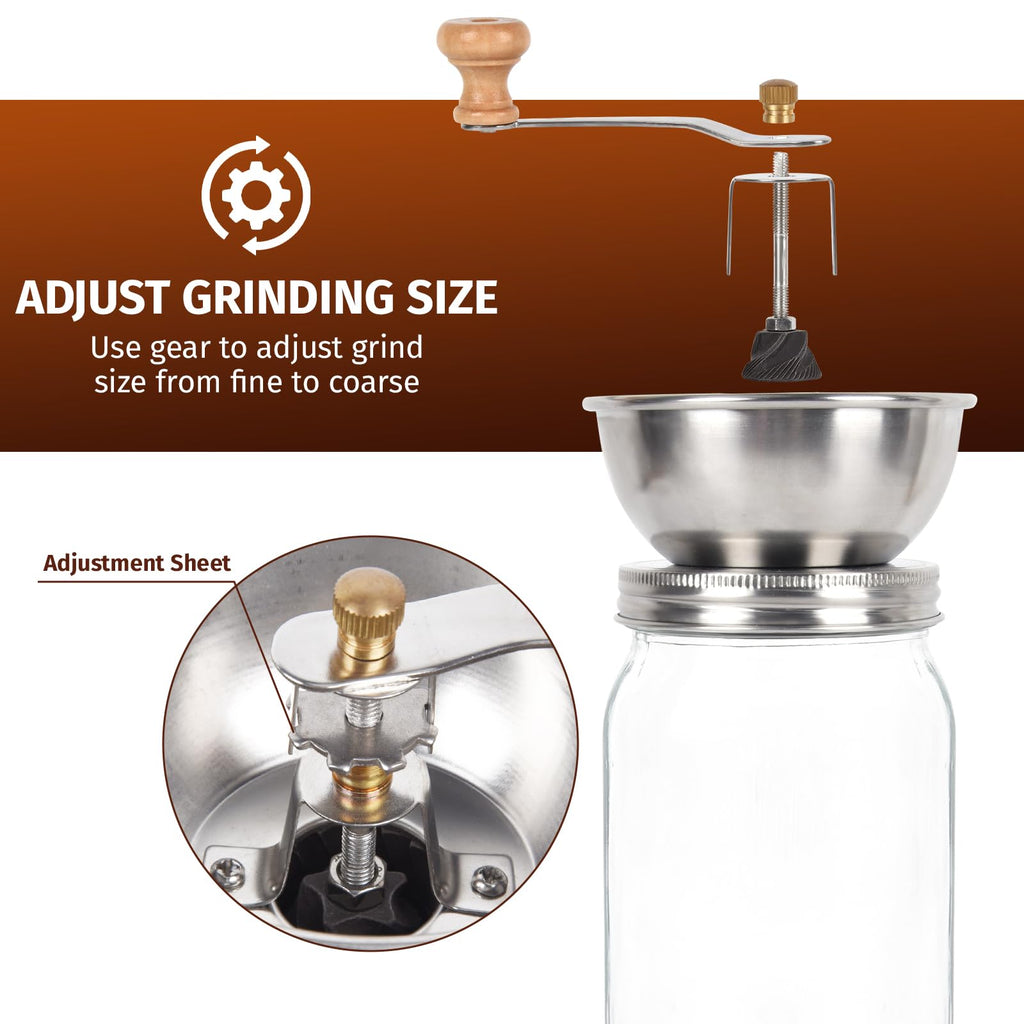 Mason Jar Coffee Grinder, Manual Coffee Grinder Lid Attachment for Wide Mouth Mason Jars, Stainless Steel Mason Jar Lid and Ceramic Burr,Ideal for Camping & Home Barista