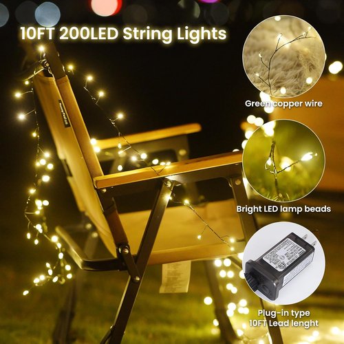 Dailyart Fairy Lights - 200 LED Warm White String Lights with Remote & Timer | 10ft for Bedroom, Party, Wedding Decor