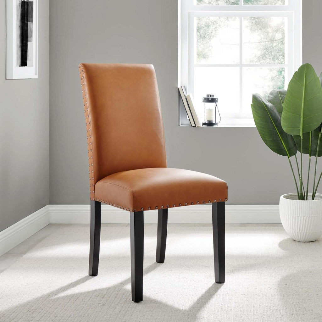 Parcel Dining Faux Leather Side Chair in Tan