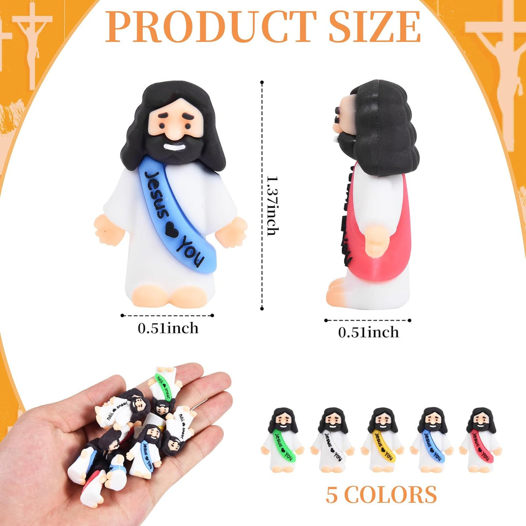 Nedeqi Mini Jesus Figurines - 60 PCS Tiny Pocket Rubber Jesus Figures for Baptism Gifts & Party Favors