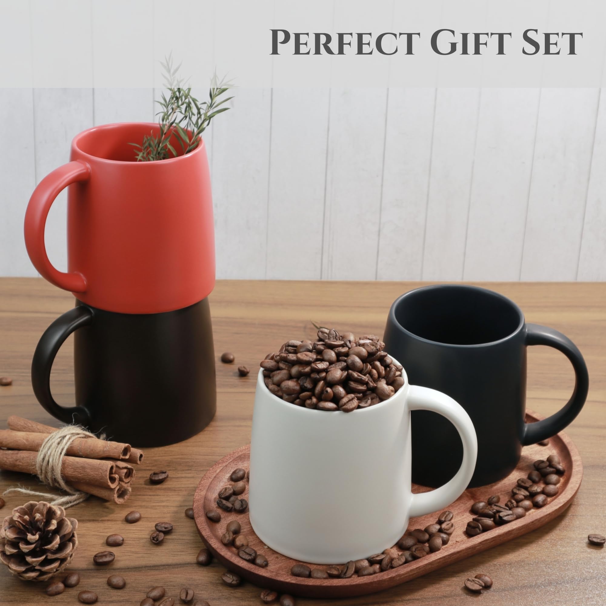 LINVIA Classic Mug, 14 oz Large Coffee Mug with Handle, Ceramic Porcelain Tea Cup, Smooth Matte (Sliding Lid, Navy Blue)