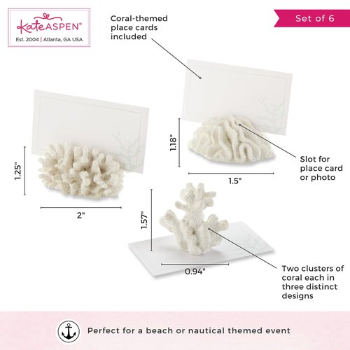 Kate Aspen Seven Seas Mini Coral Place Card Holders - Set of 6 Coastal Decor Mini Table Place Cards with Holders, Beach Wedding Decorations, Table Beach Decor, Under The Sea Party Decorations