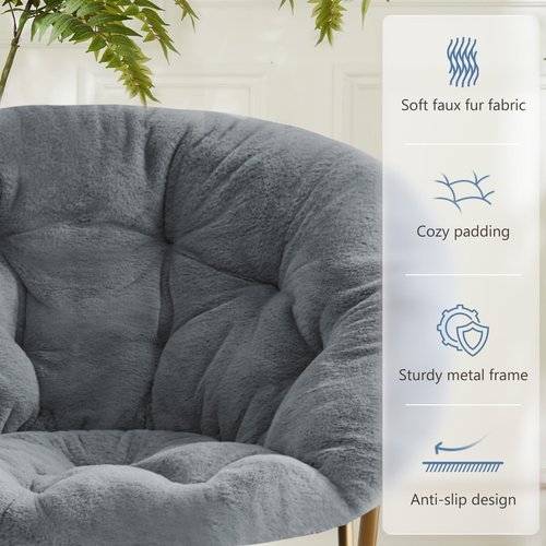 DUMOS Comfy Saucer Chair, Faux Fur Lounge Seasting XL Circle Chair for Bedroom, Dorm & Gaming, Foldable Fashion Accent Seat for Small Spaces, Folding Moon/Mushroom/Round Oversized Style