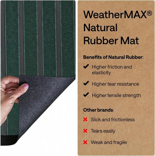 GORILLA GRIP Waterproof All-Season WeatherMAX Doormat - Natural Rubber, Stain & Fade Resistant, 29x17, Green Stripe