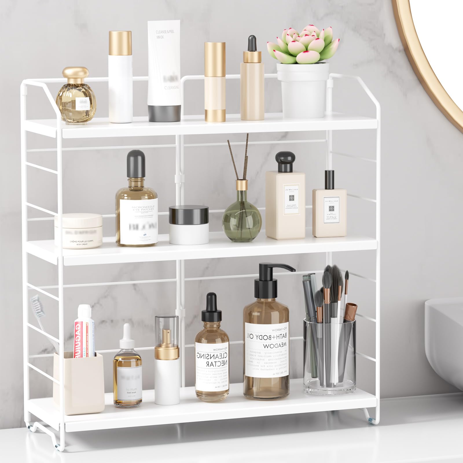 MAYZOLOP Bathroom Counter Organizer, Makeup Organizer Countertop, Countertop Storage Shelf for Bathroom Storage, Vanity, Large Skincare, Perfume, White 3 Tier