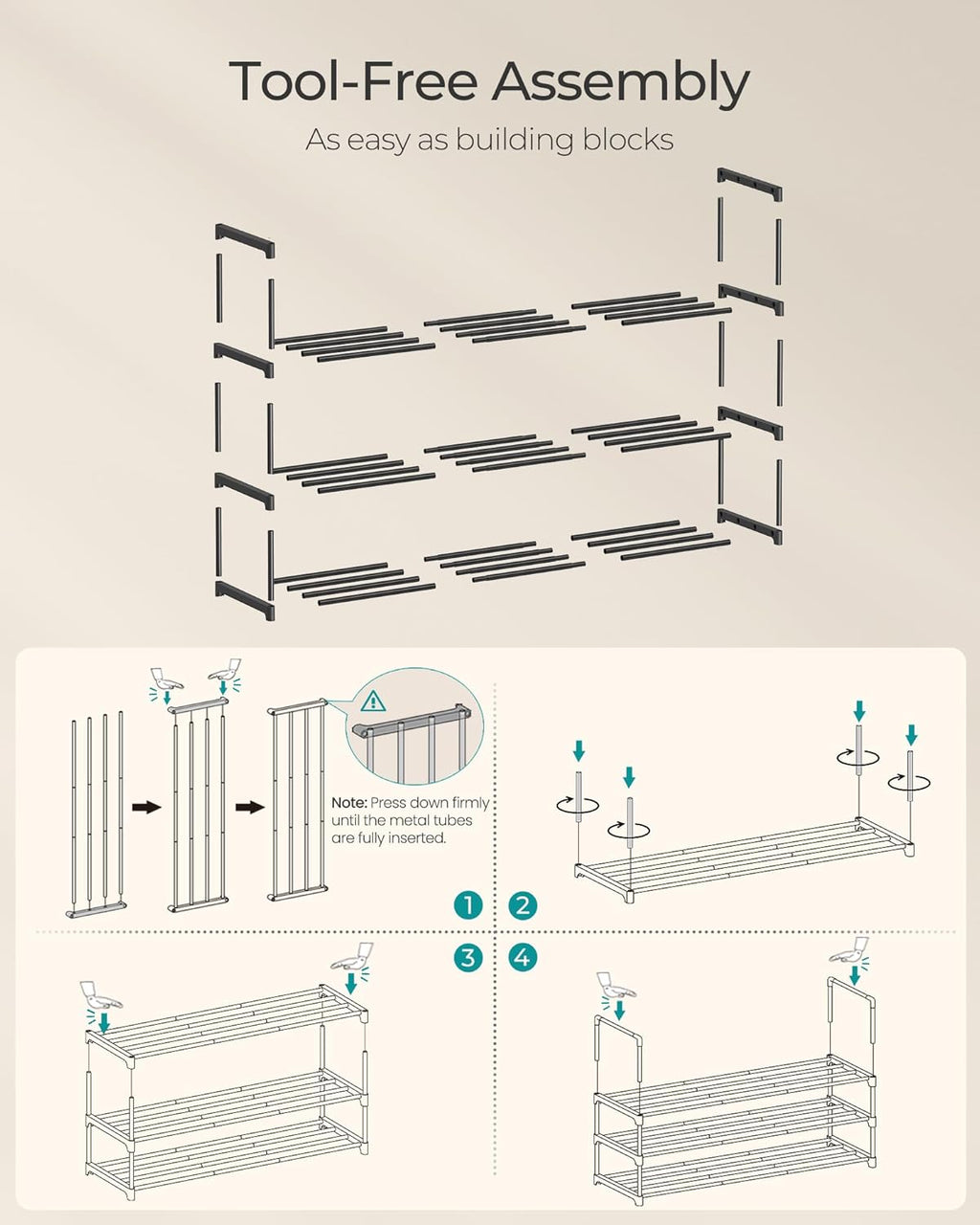 SONGMICS 10-Tier Shoe Rack - Versatile Metal Organizer for 44-55 Pairs | Black, 11.8 x 36.2 x 68.1 Inches