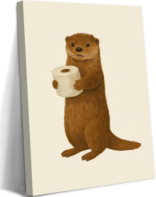 Lulsaxi Funny Otter Canvas Wall Art - Cute Bathroom Decor Print for Home & Restroom