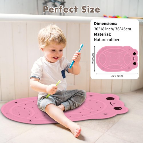 Bathtub Mat Non Slip, Shower Mat for Kids with Natural Rubber no Plastic Smells, Baby Bath Mat for Tub Non Slip with Strong Suction Cups, 30"x18", PVC-Free, Safe Comfortable Fun for Kids, Pink