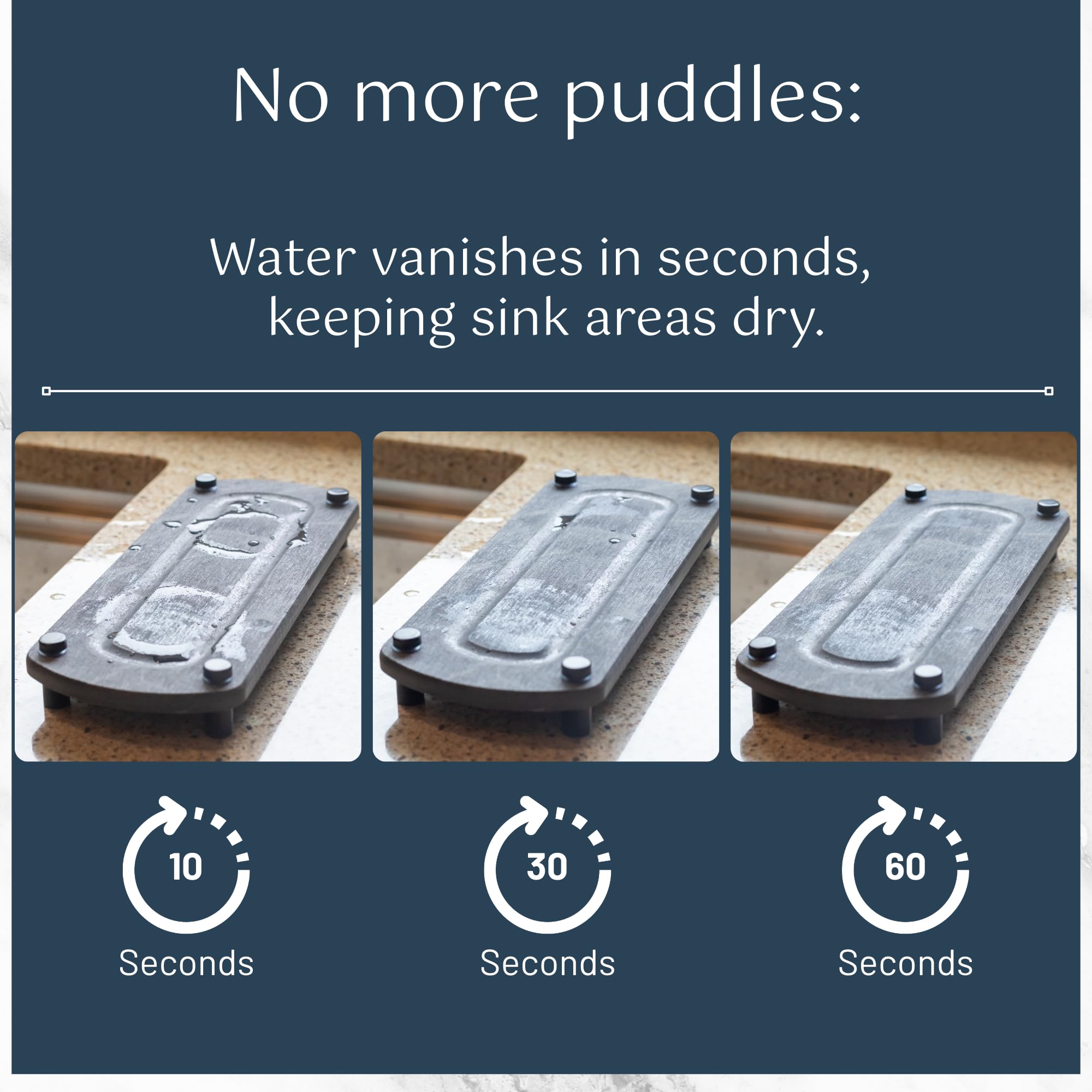 Siren Stone Premium Sink Caddy – Water-Absorbing Diatomaceous Earth Tray for Sink, Elevated Stainless Steel Feet, Non-Toxic, Fast-Drying, Kitchen or Bathroom