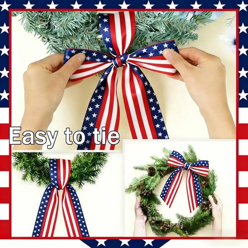 Dream Loom Patriotic 4th of July Wreath Sash - 2pcs Red, White & Blue Satin Decor for Front Door