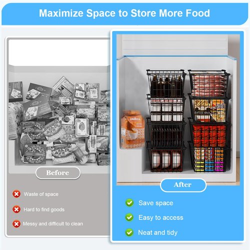 Homics Freezer Organizer Bins, Large Capacity Stackable Baskets for Deep Chest Freezer Easy Get and Sort Bottom Frozen Meats Food Storage Containers Pantry Storage and Organization, 4pcs