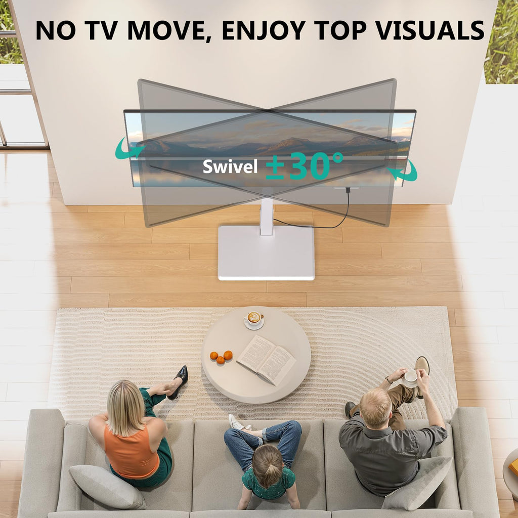 WALI Floor TV Stand with Power Outlet, Tall TV Stand Mount for 32-75 inch TVs up to 110 lbs, Swivel and Height Adjustable TV Stands with Wood Base for Bedroom, Office(TVDVD-7PW), White