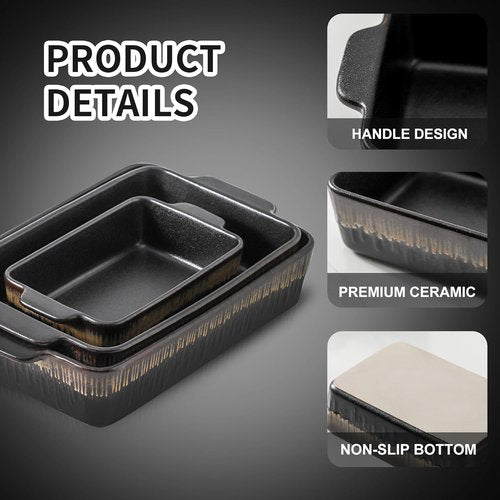 KOOV Bakeware Set - Ceramic Rectangular Baking Pans | 3-Piece Casserole Dish Set, 9 x 13 Inches, Rough Black