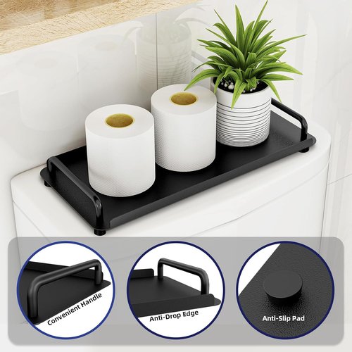 Gypie Toilet Paper Basket - Stylish Bathroom Storage Tray with Handle | Black Color