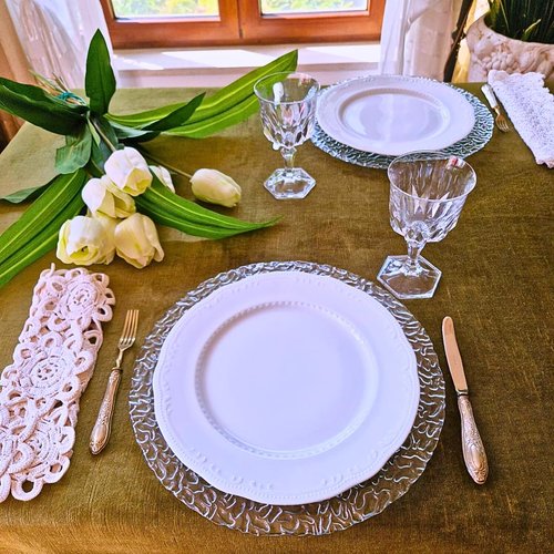 Eliada Set of 4 Clear Glass Charger Plates 12.4” – Elegant Thick Dinner Chargers Handmade in Italy – Luxury Transparent Glass Plates for Weddings, Holidays & Everyday Dining