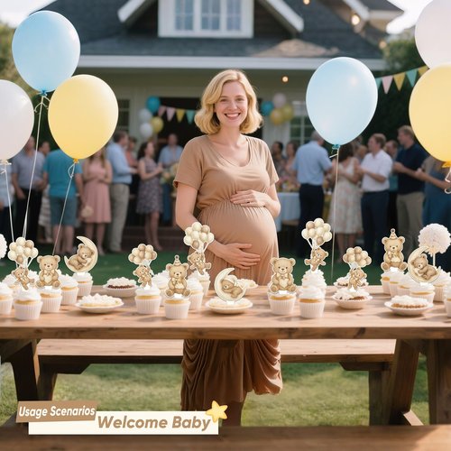 JoviyoFy 36 Pcs Bear Cupcake Toppers, Brown Bear Baby Shower Decorations, We Can Bearly Wait Cake Topper for Gender Reveal Party Supplies