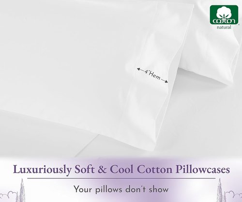 California Design Den Pillow Cases - Set of 2 Standard Size, 1000 Thread Count 100% Cotton, Soft & Durable - White