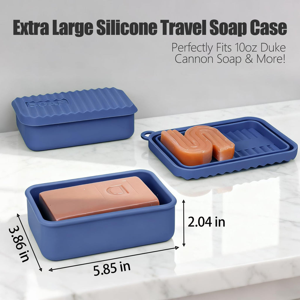 AIDIMMING Extra Large Silicone Travel Soap Case, Leak Proof Bar Soap Holder & Container for Extended Trips, Camping & Gym,Truck Drivers, Fits 10oz Duke Cannon, Shampoo & Conditioner Bars (Deep Blue)