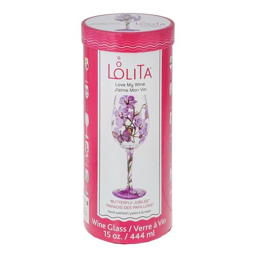 Enesco Designs by Lolita Butterfly Jubilee Hand-Painted Artisan Wine Glass, 15 Ounce, Multicolor